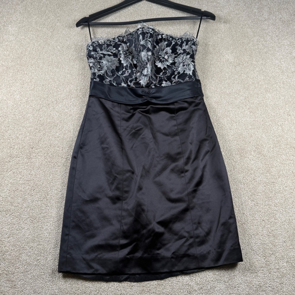 Tibi Women 2 Black Silver Lace Strapless Cocktail Dress Formal Party Silk‎ Blend
